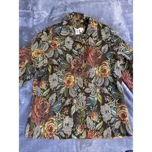 Vintage Coldwater Creek Jacket Women's SZ M Brown Floral Tapestry Cropped Baggy